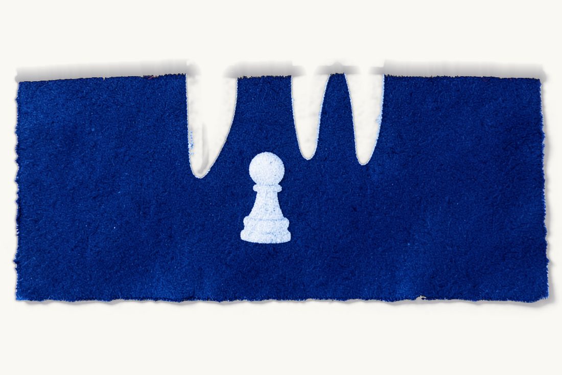 Cosmetic surgery and dental malpractice as a distinct legal category: a scalpel and a tooth side by side, bound by a red thread, with a chess pawn below, cyanotype print
