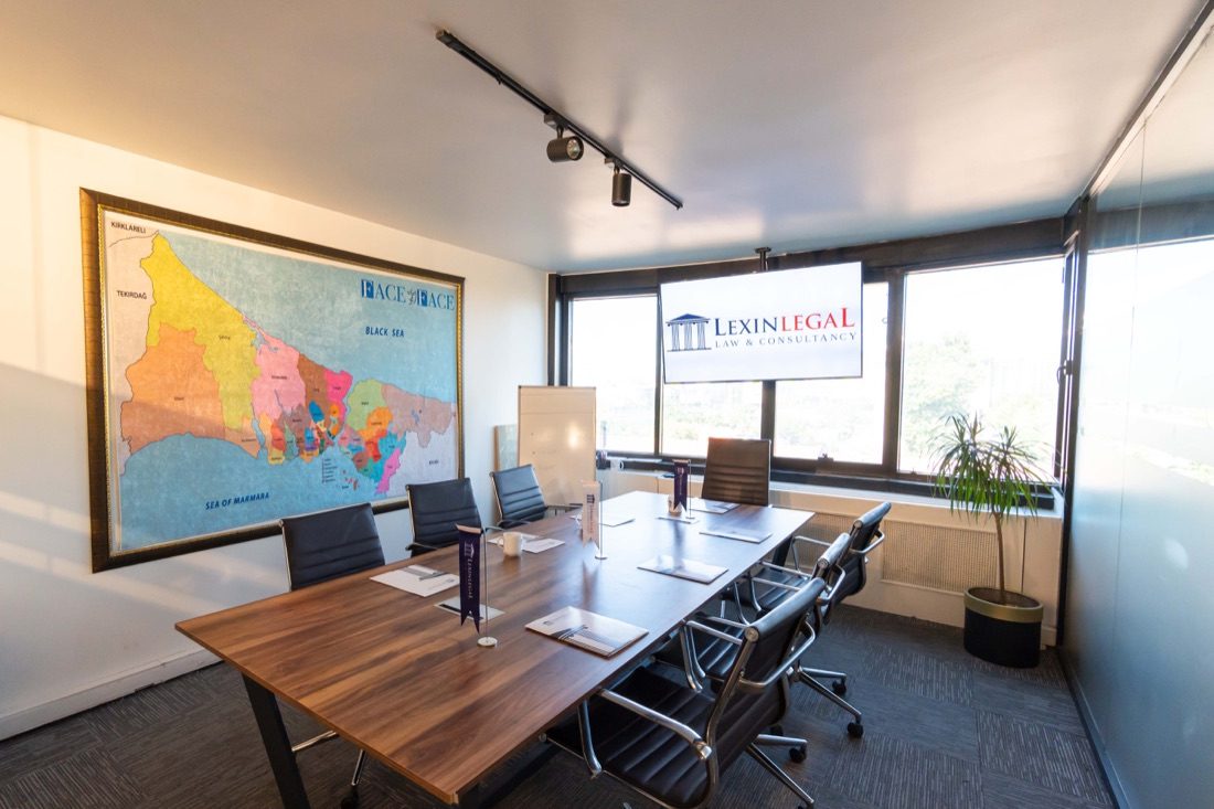 The Lexin Legal meeting room at our Kağıthane office in Istanbul, with a map of Türkiye